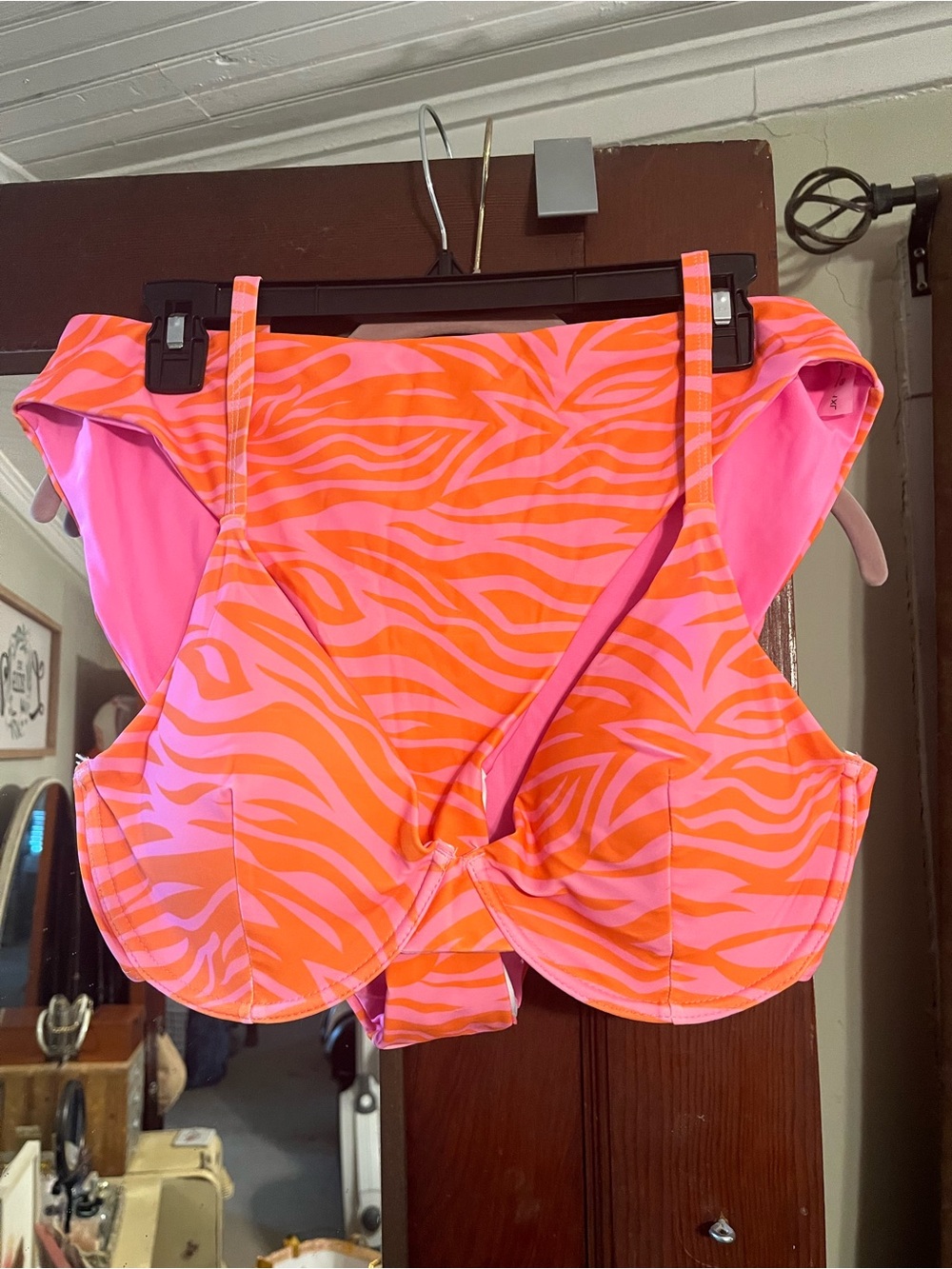 SHEIN Neon Pink and Orange Zebra Print Underwire Bikini Top